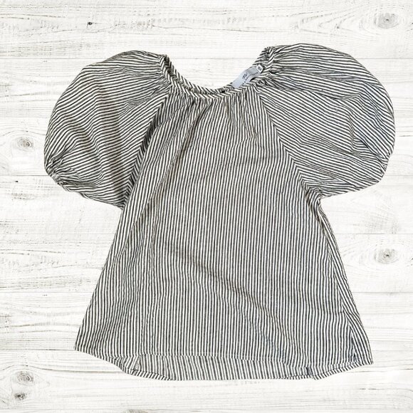 Never a Wallflower XS Puff Sleeve Stripe Grey and White Top - Picture 1 of 3